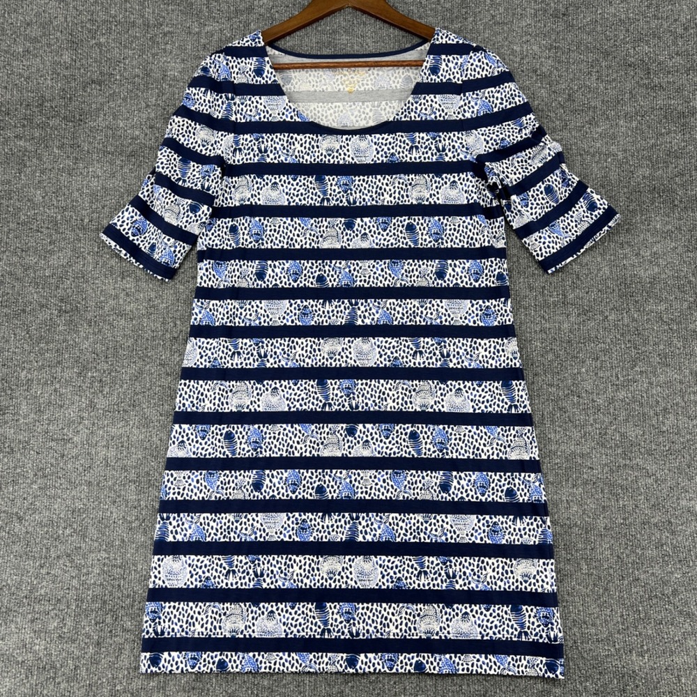 Lilly Pulitzer LaJolla Dress Womens M Blue Heart And Sole Stripe Preppy Nautical